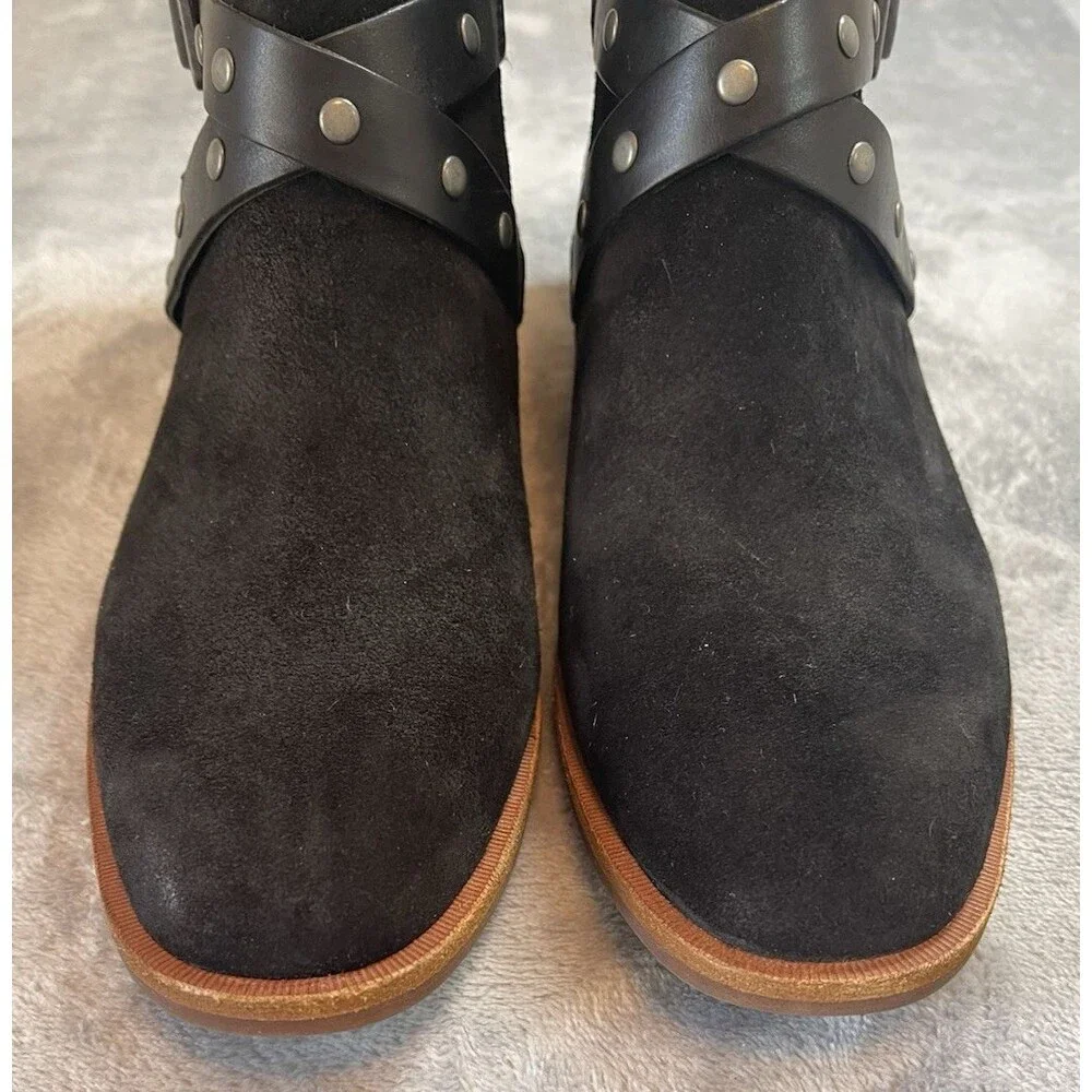 Kork Ease NWOB womens faux buckle black suede ankle zip boots 8 M quiet luxury